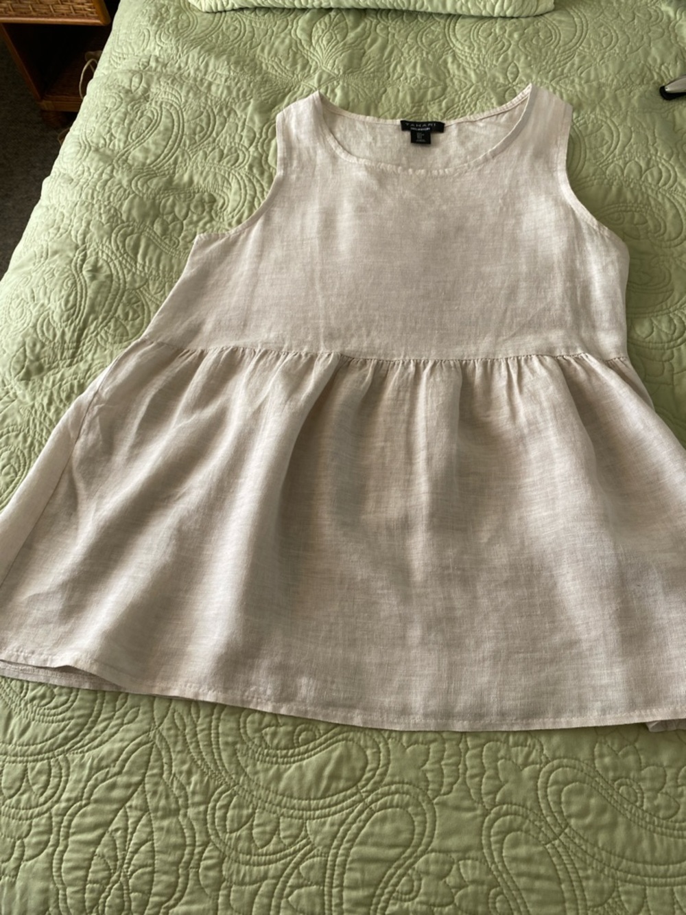 Tahari Cream Linen Sleeveless Peplum Top - Picture 4 of 7